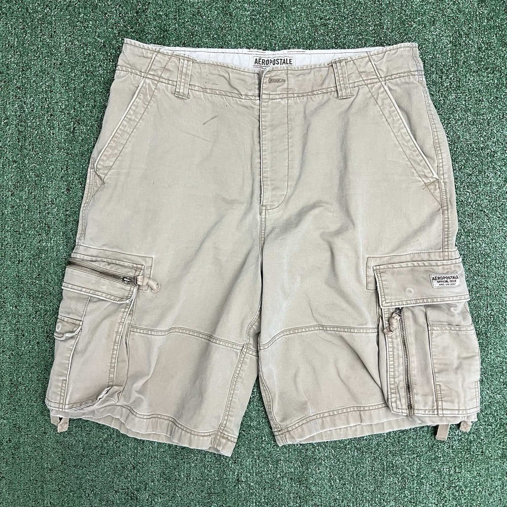 Y2K Aeropostale Cargo Shorts Mens 38 Beige Canvas Authentic Paratrooper Cargos